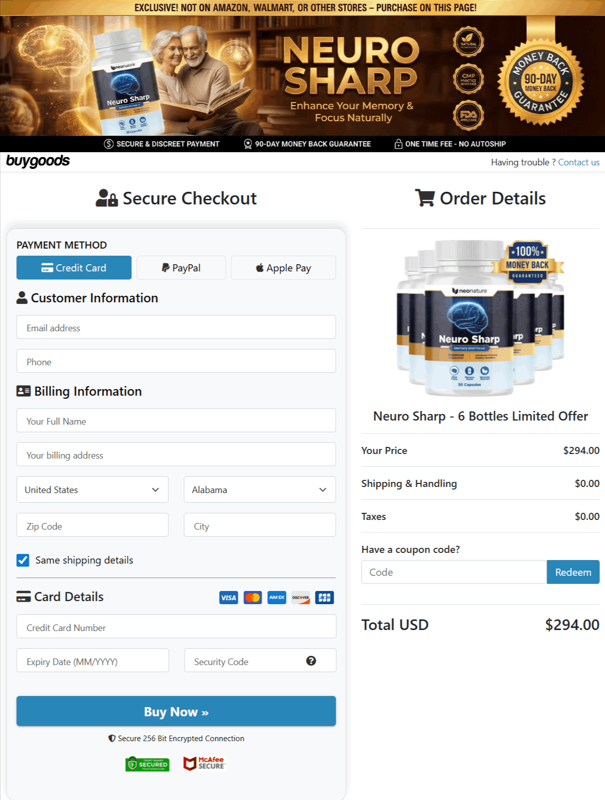 Neuro Sharp Checkout page